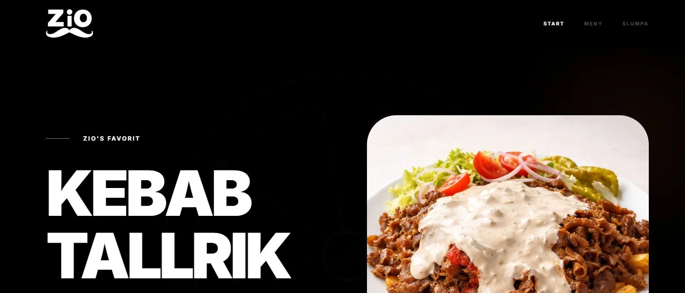 Skärmbild av ZIO Restaurangs hemsida